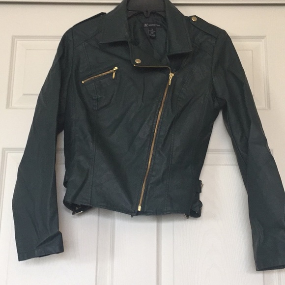 Jackets & Blazers - Inc green medium moto faux leather jacket in very good used condition